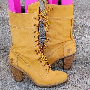 Women's Timberland Lace-Up Block-Heel Boots Size 8W